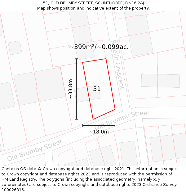 51, OLD BRUMBY STREET, SCUNTHORPE, DN16 2AJ: Plot and title map