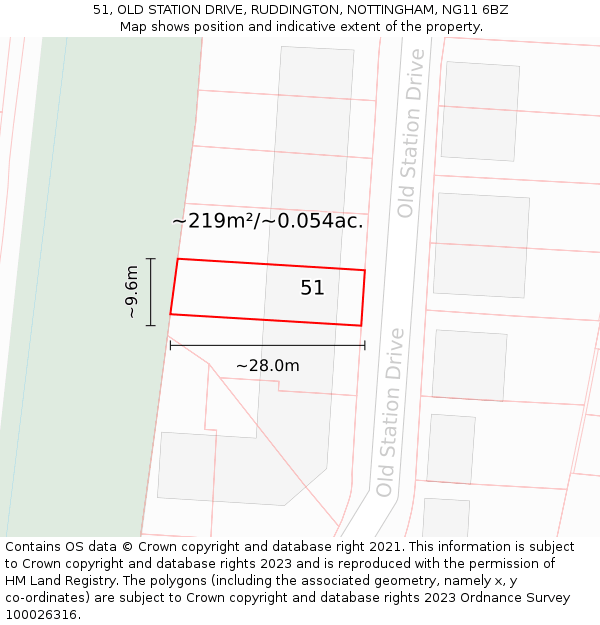 51, OLD STATION DRIVE, RUDDINGTON, NOTTINGHAM, NG11 6BZ: Plot and title map