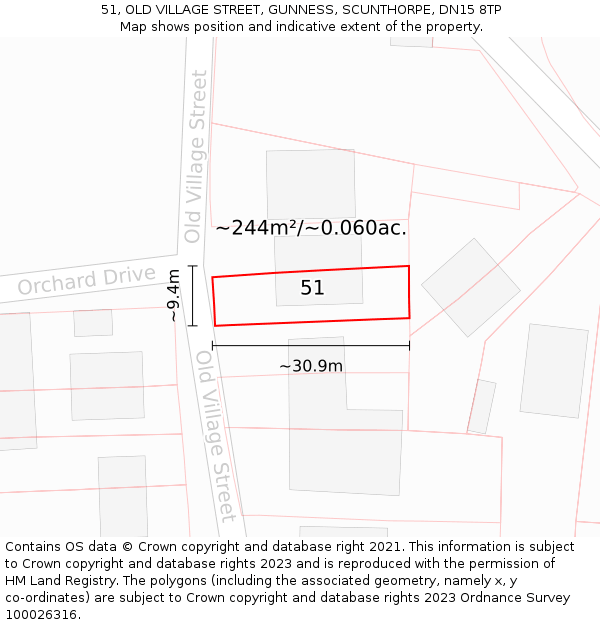 51, OLD VILLAGE STREET, GUNNESS, SCUNTHORPE, DN15 8TP: Plot and title map