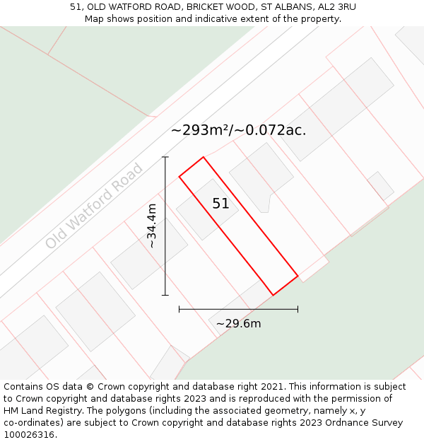 51, OLD WATFORD ROAD, BRICKET WOOD, ST ALBANS, AL2 3RU: Plot and title map