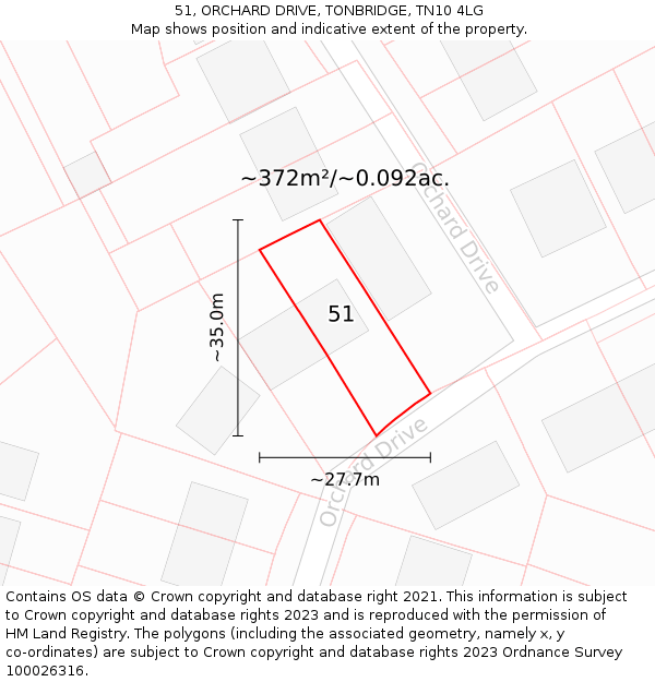 51, ORCHARD DRIVE, TONBRIDGE, TN10 4LG: Plot and title map