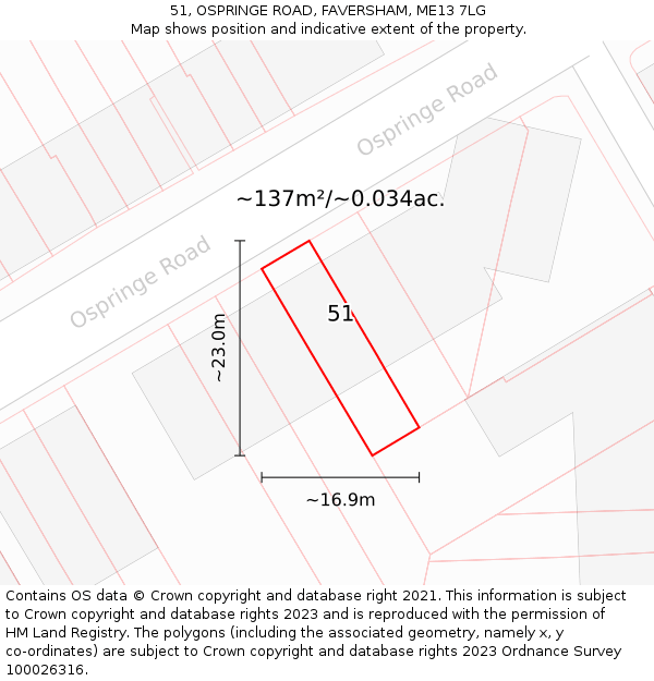 51, OSPRINGE ROAD, FAVERSHAM, ME13 7LG: Plot and title map