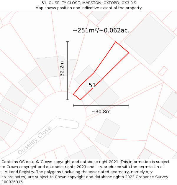 51, OUSELEY CLOSE, MARSTON, OXFORD, OX3 0JS: Plot and title map