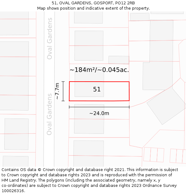 51, OVAL GARDENS, GOSPORT, PO12 2RB: Plot and title map