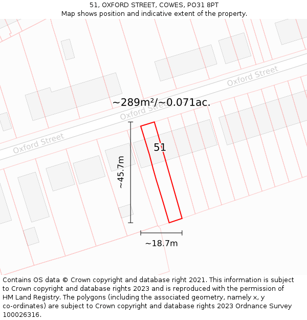 51, OXFORD STREET, COWES, PO31 8PT: Plot and title map