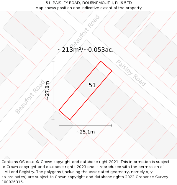 51, PAISLEY ROAD, BOURNEMOUTH, BH6 5ED: Plot and title map