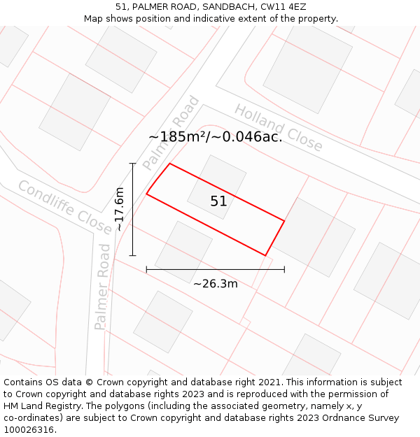 51, PALMER ROAD, SANDBACH, CW11 4EZ: Plot and title map