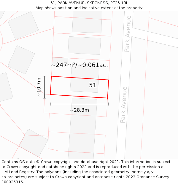 51, PARK AVENUE, SKEGNESS, PE25 1BL: Plot and title map