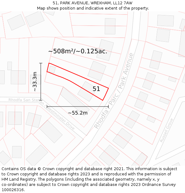 51, PARK AVENUE, WREXHAM, LL12 7AW: Plot and title map