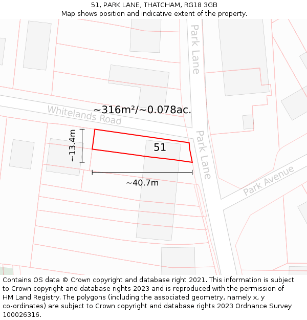 51, PARK LANE, THATCHAM, RG18 3GB: Plot and title map