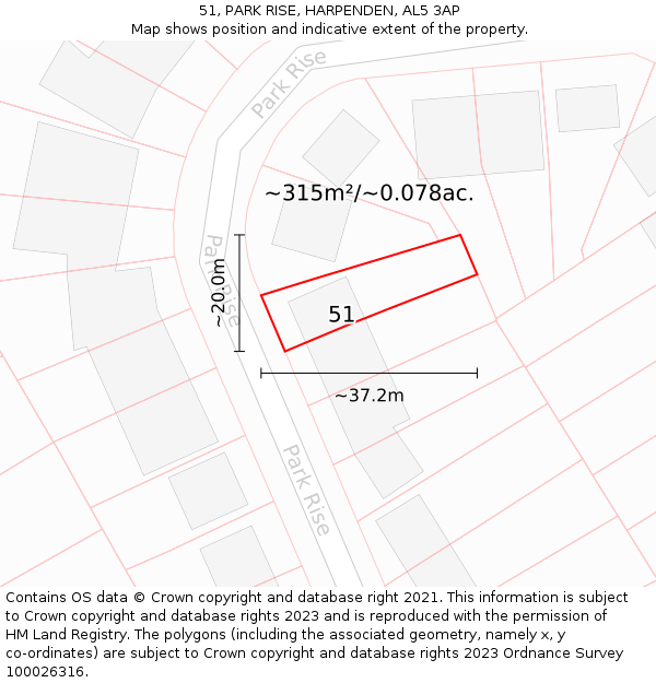 51, PARK RISE, HARPENDEN, AL5 3AP: Plot and title map