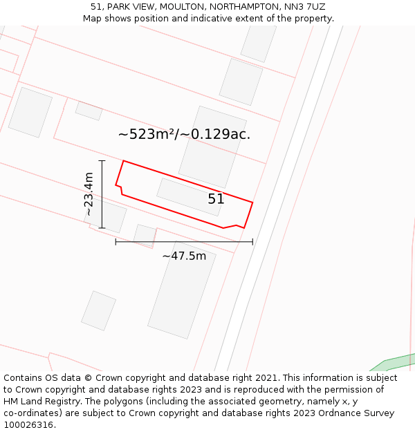 51, PARK VIEW, MOULTON, NORTHAMPTON, NN3 7UZ: Plot and title map