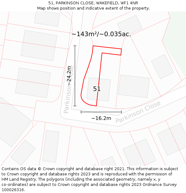 51, PARKINSON CLOSE, WAKEFIELD, WF1 4NR: Plot and title map