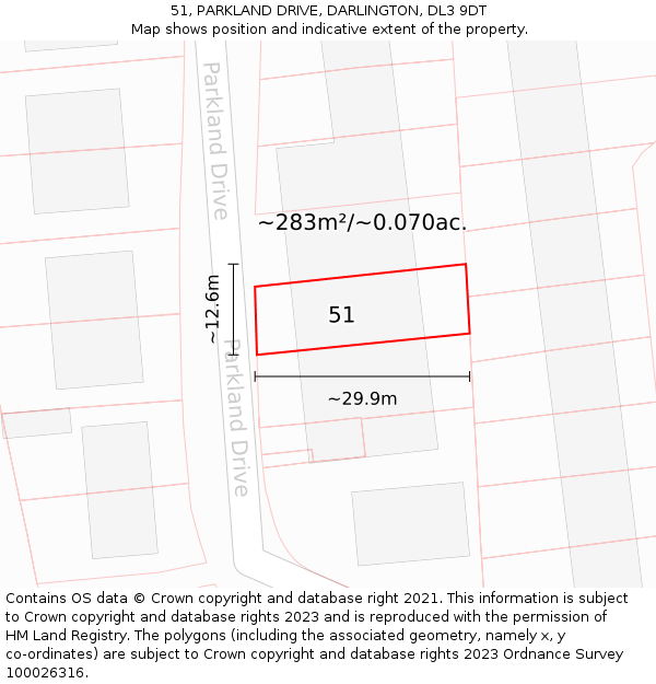 51, PARKLAND DRIVE, DARLINGTON, DL3 9DT: Plot and title map