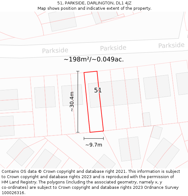 51, PARKSIDE, DARLINGTON, DL1 4JZ: Plot and title map