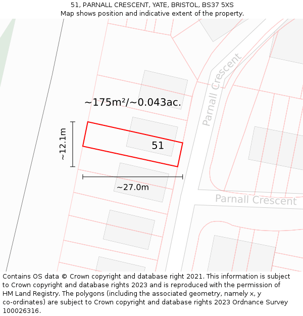 51, PARNALL CRESCENT, YATE, BRISTOL, BS37 5XS: Plot and title map