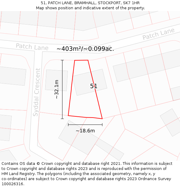 51, PATCH LANE, BRAMHALL, STOCKPORT, SK7 1HR: Plot and title map