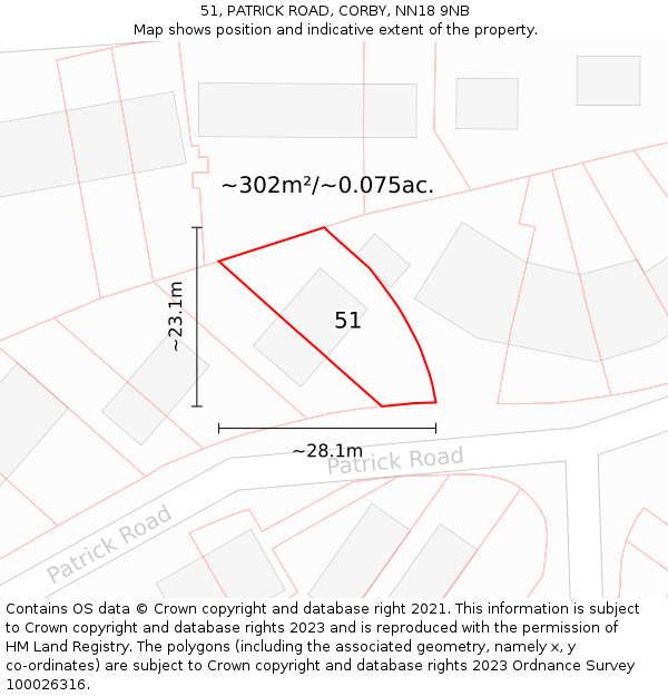 51, PATRICK ROAD, CORBY, NN18 9NB: Plot and title map