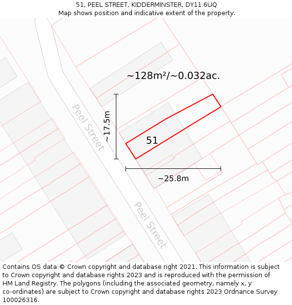 51, PEEL STREET, KIDDERMINSTER, DY11 6UQ: Plot and title map