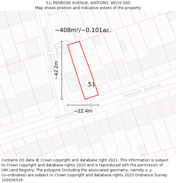 51, PENROSE AVENUE, WATFORD, WD19 5AD: Plot and title map