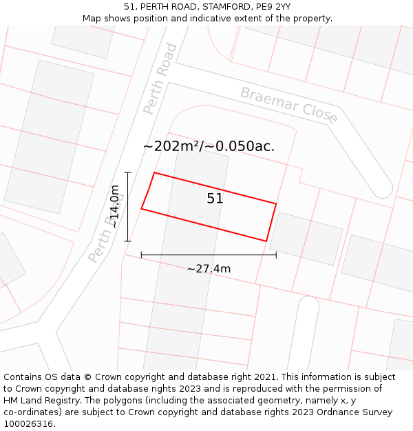 51, PERTH ROAD, STAMFORD, PE9 2YY: Plot and title map