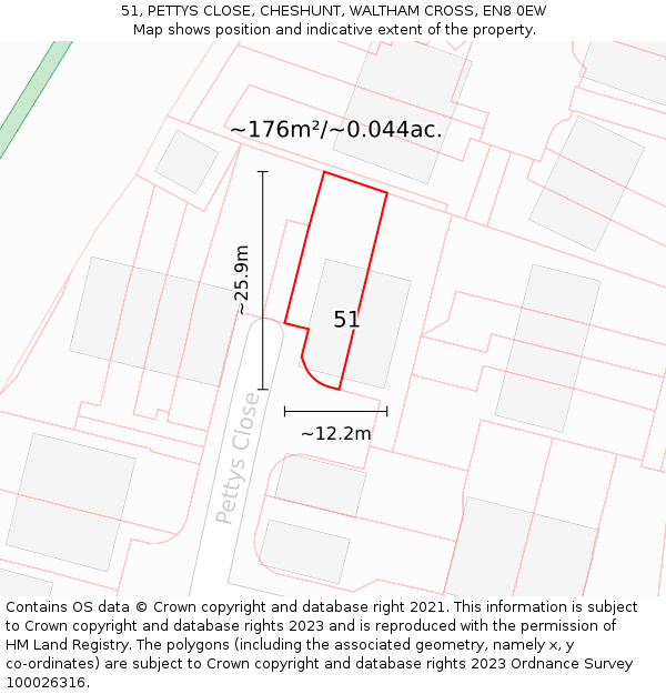 51, PETTYS CLOSE, CHESHUNT, WALTHAM CROSS, EN8 0EW: Plot and title map