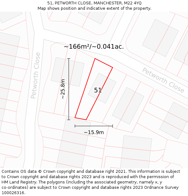 51, PETWORTH CLOSE, MANCHESTER, M22 4YQ: Plot and title map