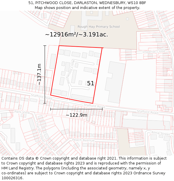 51, PITCHWOOD CLOSE, DARLASTON, WEDNESBURY, WS10 8BF: Plot and title map