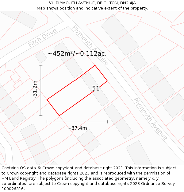 51, PLYMOUTH AVENUE, BRIGHTON, BN2 4JA: Plot and title map