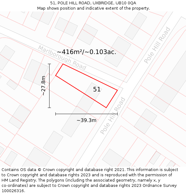 51, POLE HILL ROAD, UXBRIDGE, UB10 0QA: Plot and title map