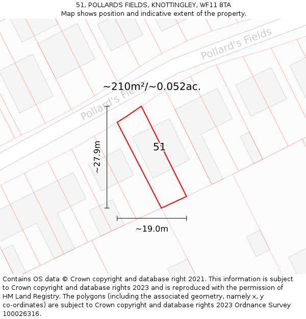 51, POLLARDS FIELDS, KNOTTINGLEY, WF11 8TA: Plot and title map