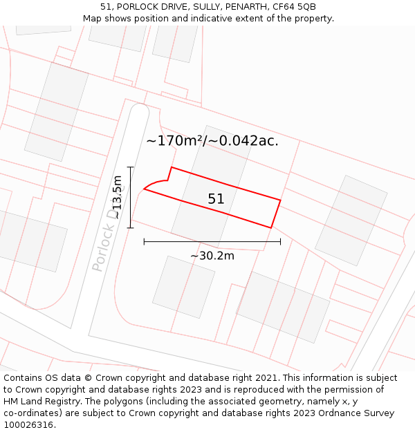 51, PORLOCK DRIVE, SULLY, PENARTH, CF64 5QB: Plot and title map