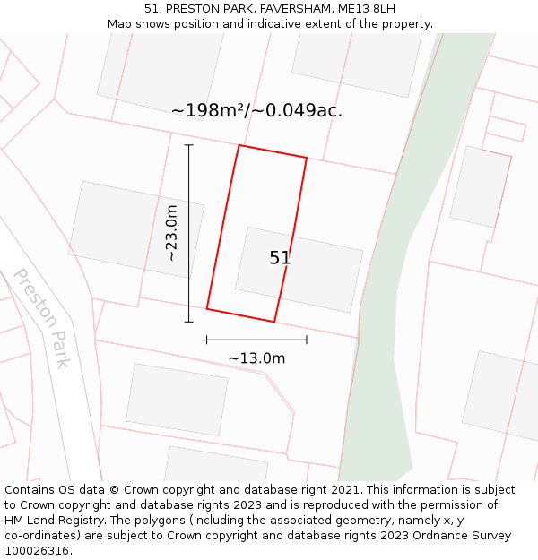 51, PRESTON PARK, FAVERSHAM, ME13 8LH: Plot and title map