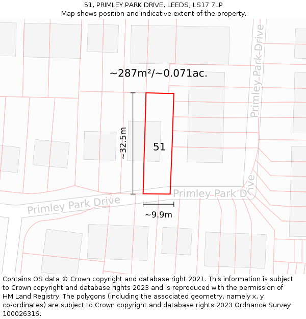 51, PRIMLEY PARK DRIVE, LEEDS, LS17 7LP: Plot and title map