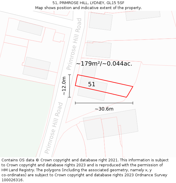 51, PRIMROSE HILL, LYDNEY, GL15 5SF: Plot and title map