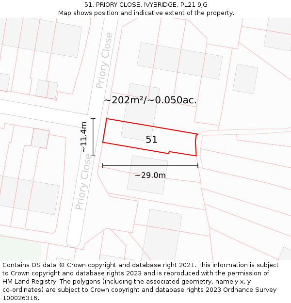 51, PRIORY CLOSE, IVYBRIDGE, PL21 9JG: Plot and title map