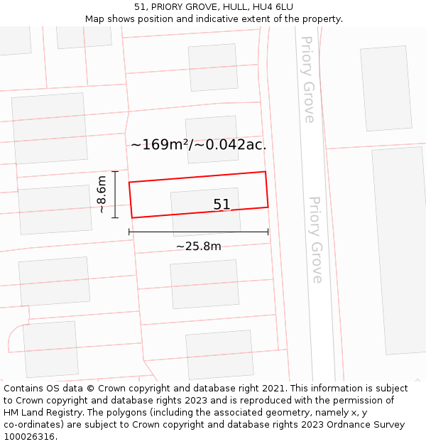 51, PRIORY GROVE, HULL, HU4 6LU: Plot and title map