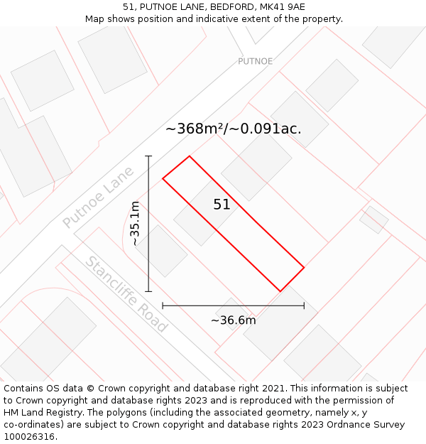 51, PUTNOE LANE, BEDFORD, MK41 9AE: Plot and title map