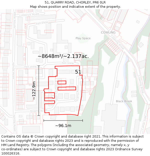 51, QUARRY ROAD, CHORLEY, PR6 0LR: Plot and title map