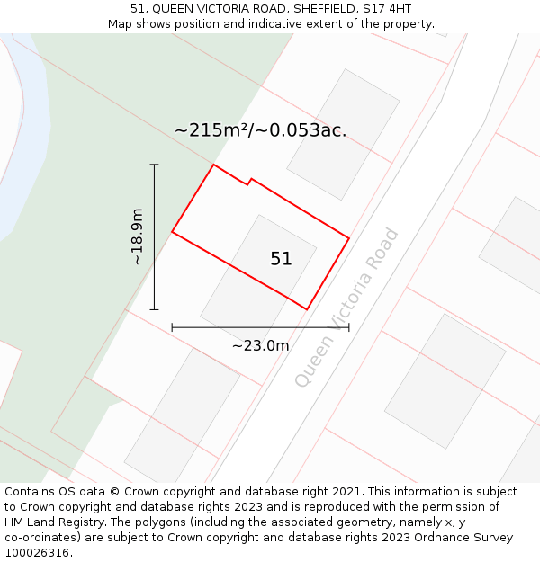 51, QUEEN VICTORIA ROAD, SHEFFIELD, S17 4HT: Plot and title map