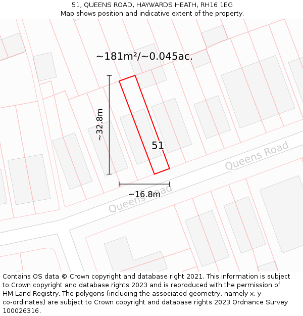 51, QUEENS ROAD, HAYWARDS HEATH, RH16 1EG: Plot and title map