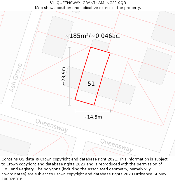 51, QUEENSWAY, GRANTHAM, NG31 9QB: Plot and title map