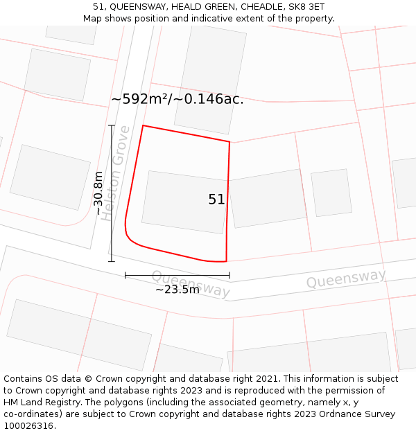 51, QUEENSWAY, HEALD GREEN, CHEADLE, SK8 3ET: Plot and title map