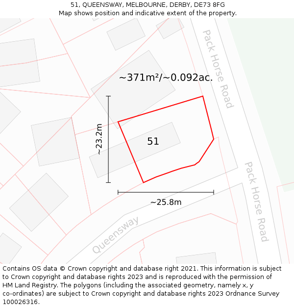 51, QUEENSWAY, MELBOURNE, DERBY, DE73 8FG: Plot and title map