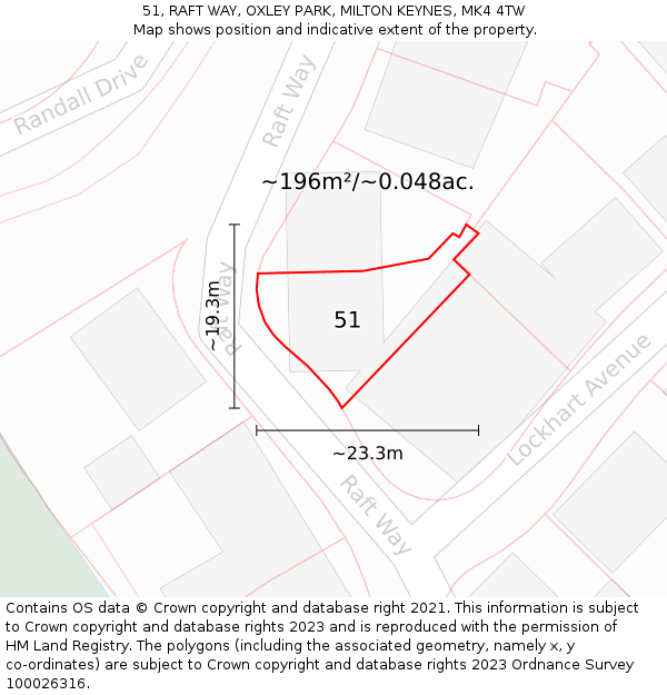 51, RAFT WAY, OXLEY PARK, MILTON KEYNES, MK4 4TW: Plot and title map