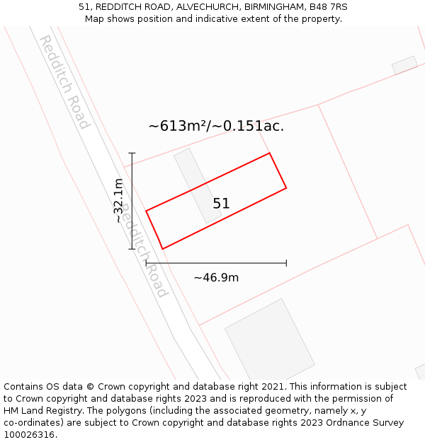 51, REDDITCH ROAD, ALVECHURCH, BIRMINGHAM, B48 7RS: Plot and title map