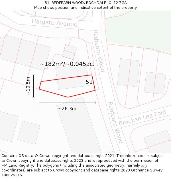 51, REDFEARN WOOD, ROCHDALE, OL12 7GA: Plot and title map