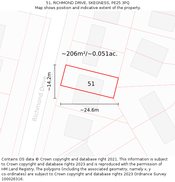 51, RICHMOND DRIVE, SKEGNESS, PE25 3PQ: Plot and title map