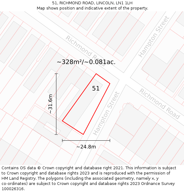 51, RICHMOND ROAD, LINCOLN, LN1 1LH: Plot and title map