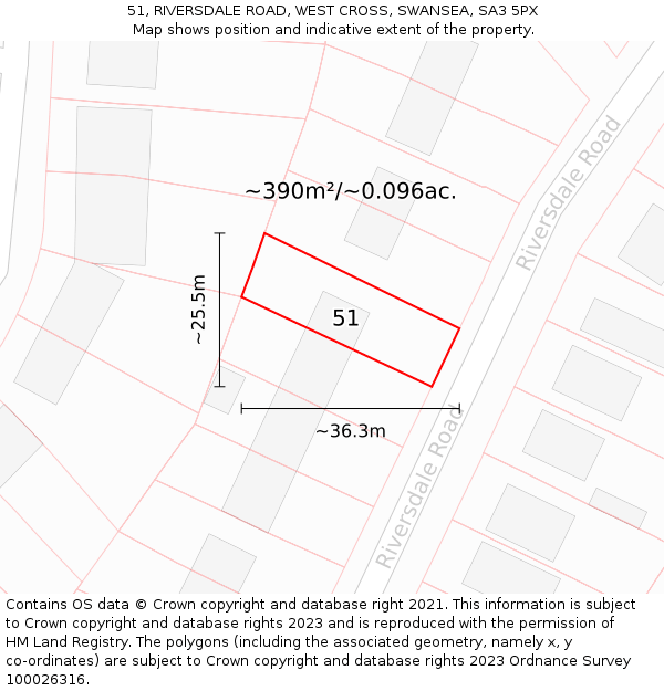 51, RIVERSDALE ROAD, WEST CROSS, SWANSEA, SA3 5PX: Plot and title map